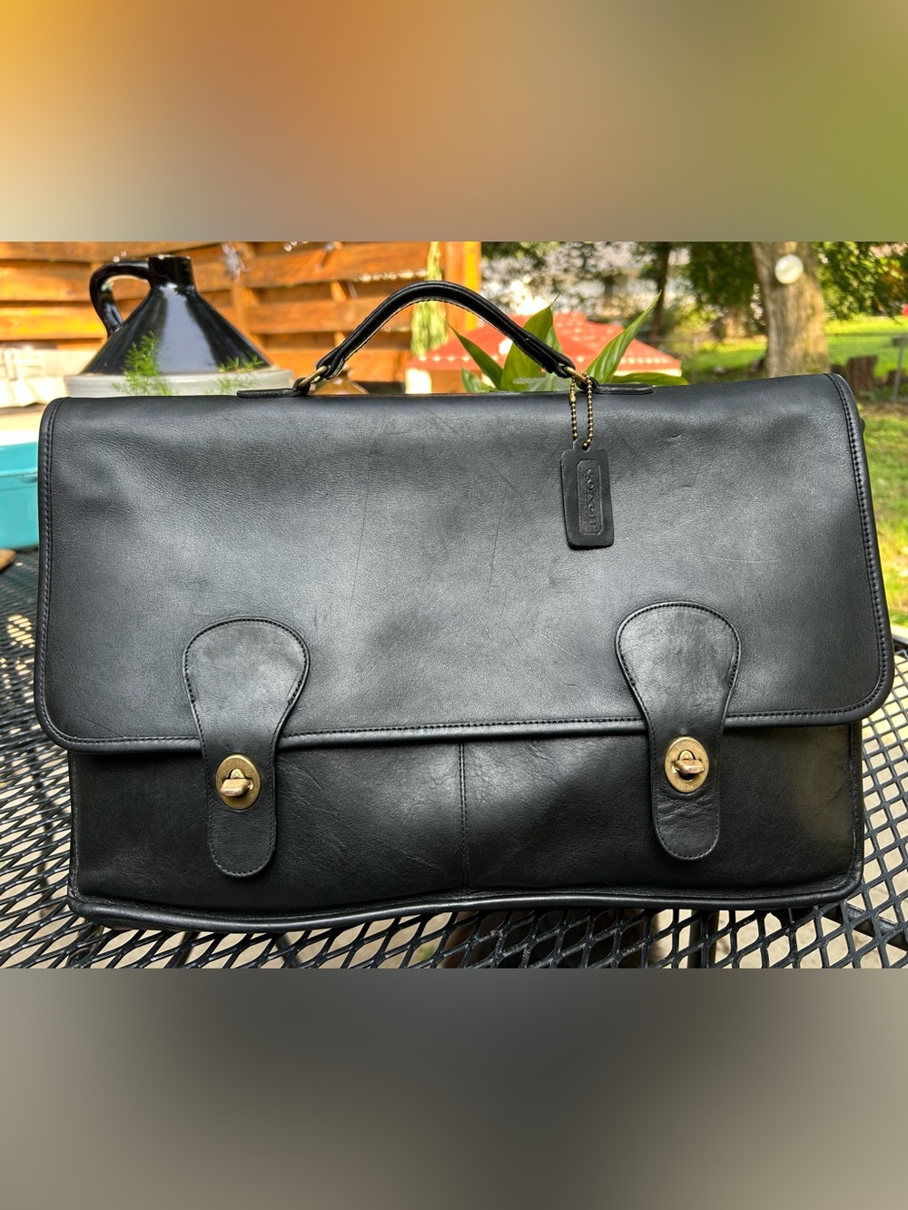 Coach Vintage Black Leather Turn-Lock NYC Briefcase